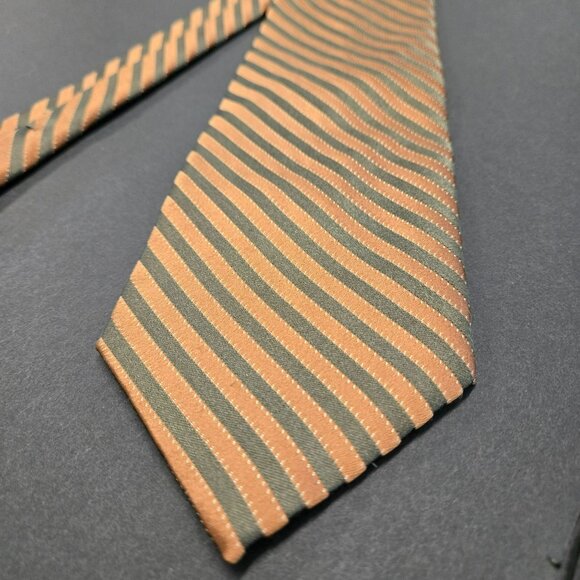 Calvin Klein Mens Striped Tie Metalic Look Copper 100% Silk 64" x 4" X-Long - Picture 2 of 6